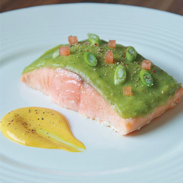 Poached Salmon à la Parisienne with saffron sauce